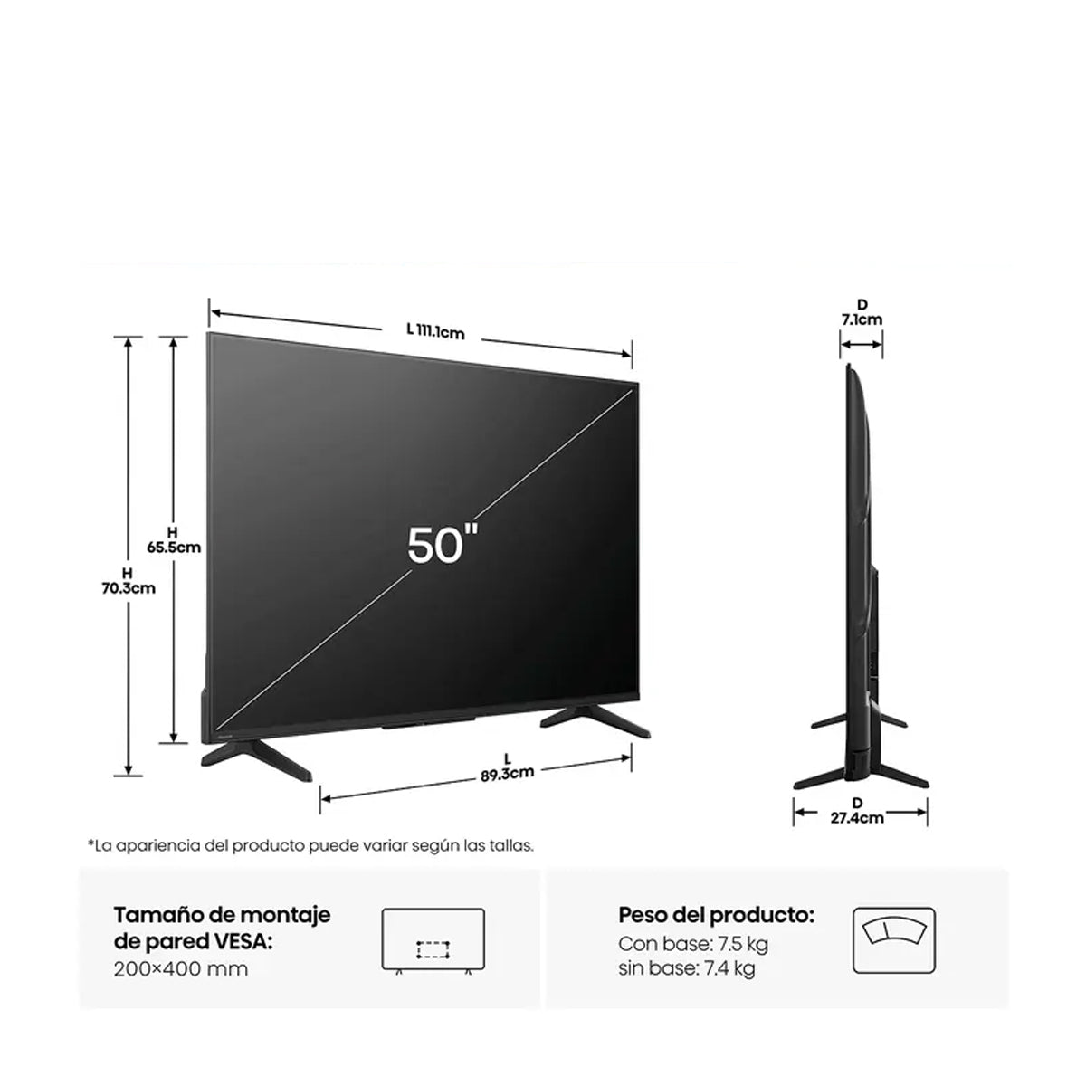 Pantalla QLED Hisense Smart 4K UHD - 50"