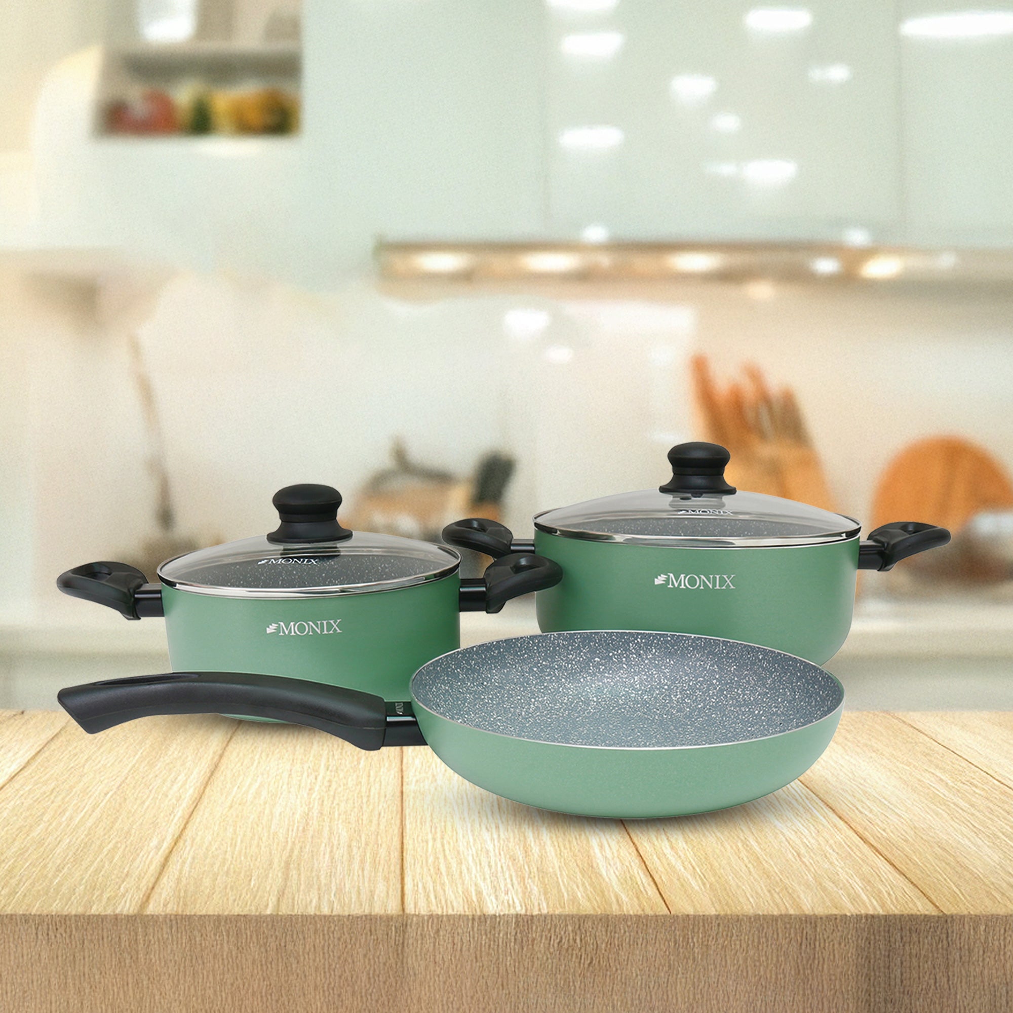 Juego de Ollas Monix Inducción Mármol Verde- 5 Pzs