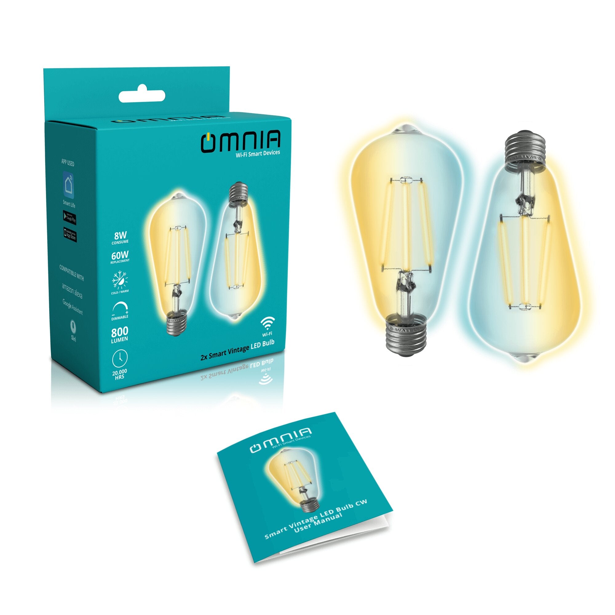Bombillo Vintage Omnia Led CW Inteligente WiFi - 2 Pack