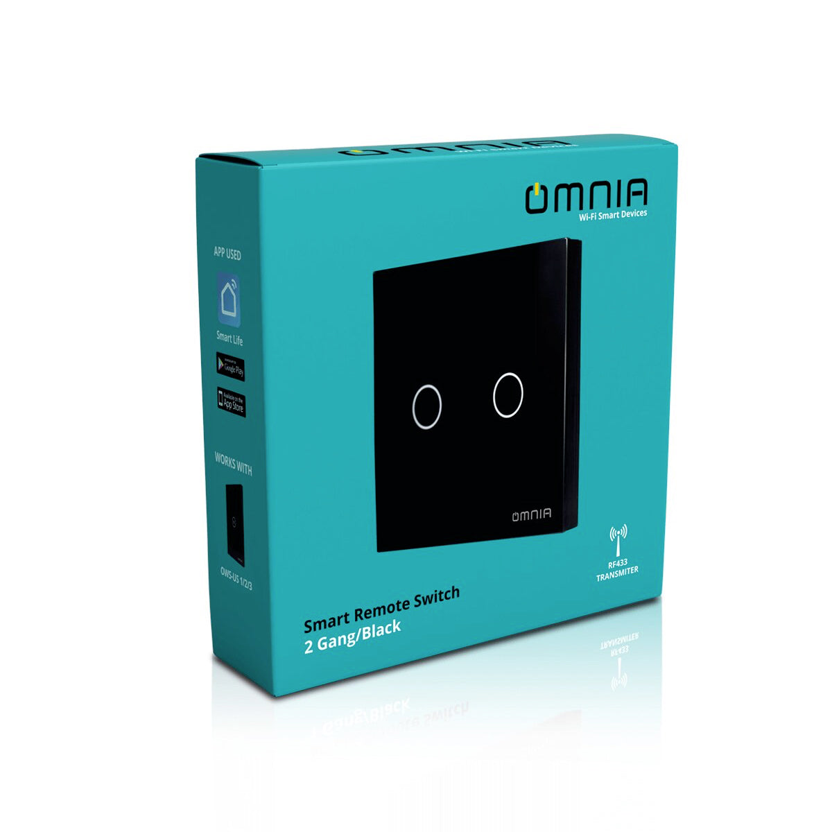 Apagador (Auxiliar) Omnia Inalámbrico RF Negro- 2 Vías