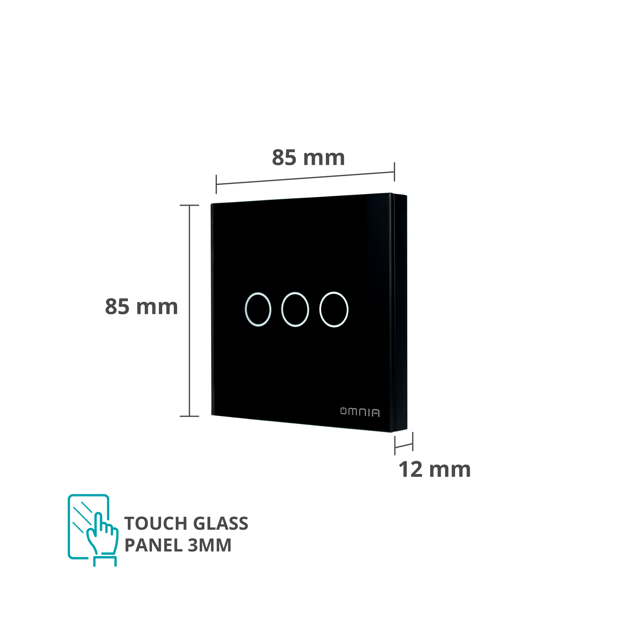 Apagador (Auxiliar) Omnia Inalámbrico RF Negro- 3 Vías