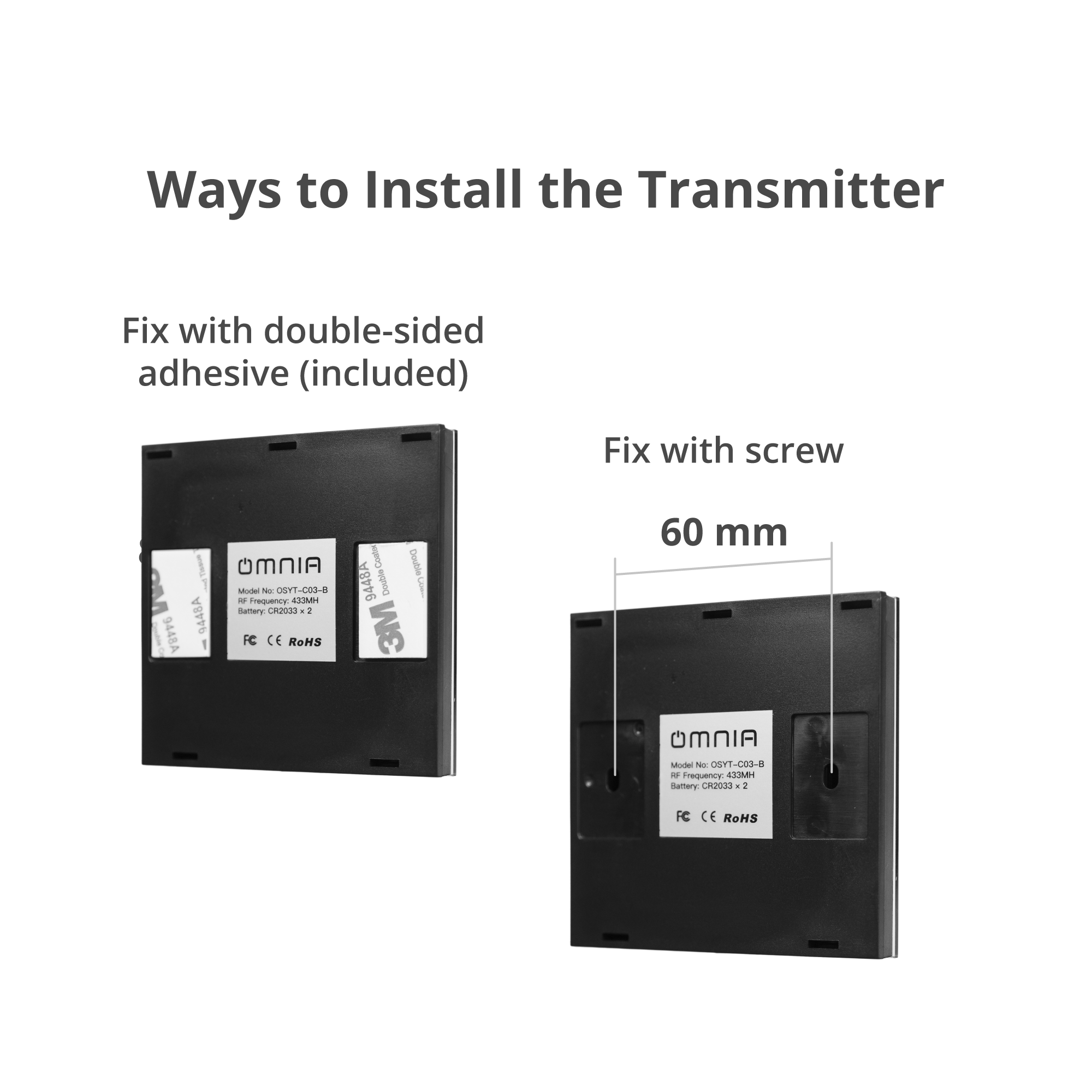 Apagador (Auxiliar) Omnia Inalámbrico RF Negro- 2 Vías