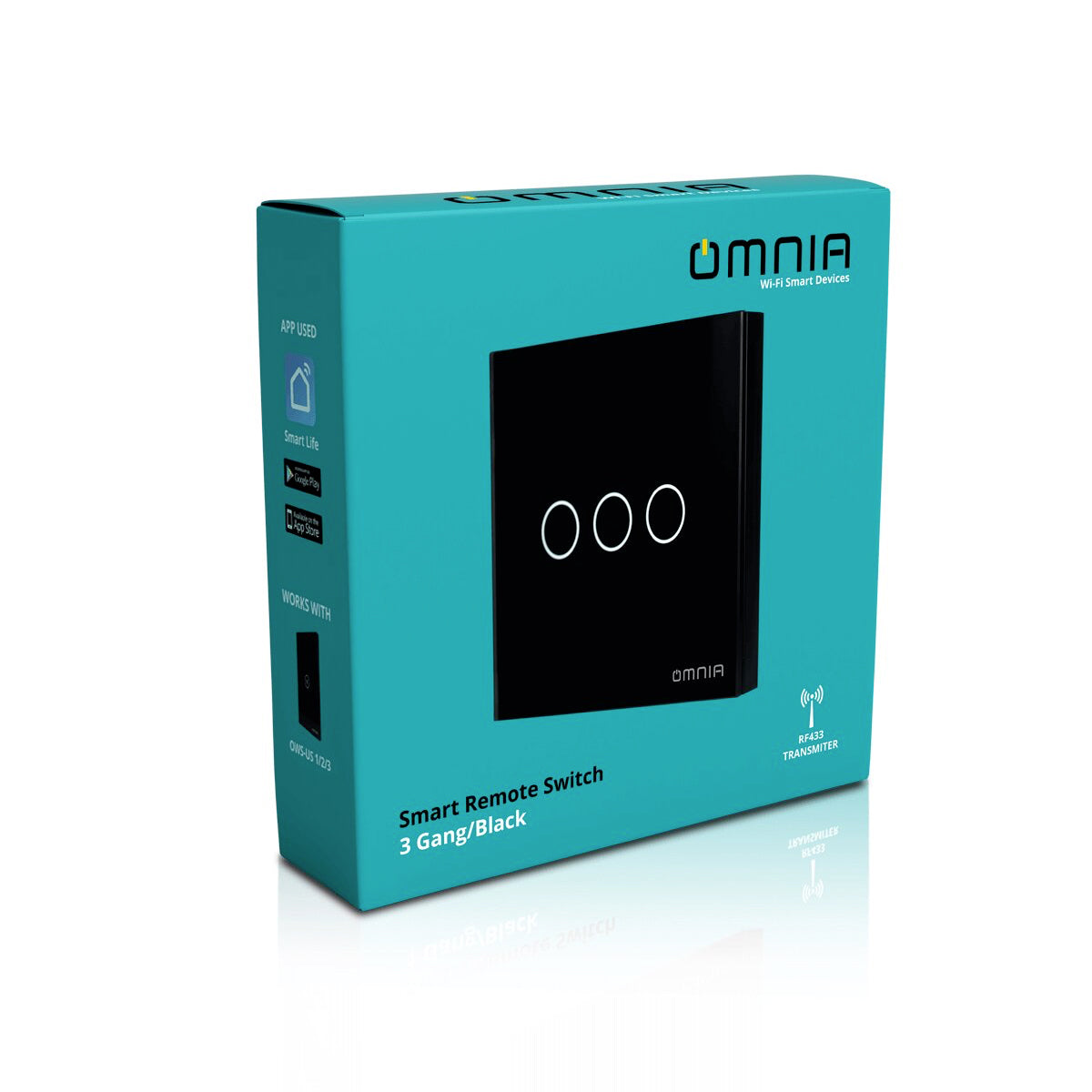 Apagador (Auxiliar) Omnia Inalámbrico RF Negro- 3 Vías