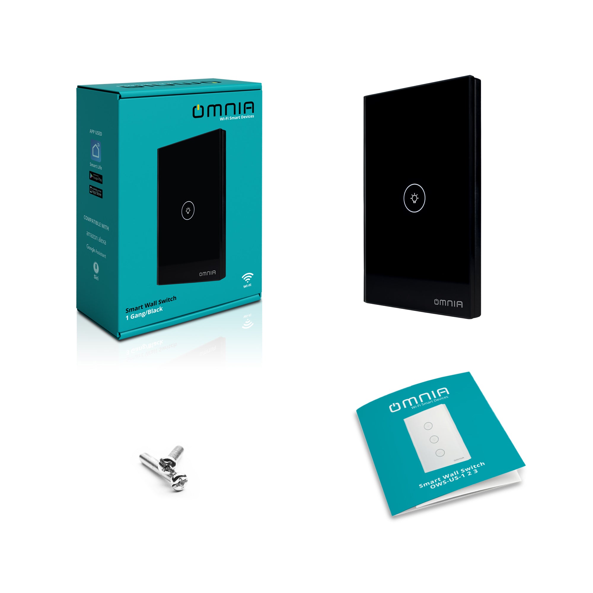 Apagador Inteligente Omnia Híbrido WiFi/RF Negro- 1 Vía