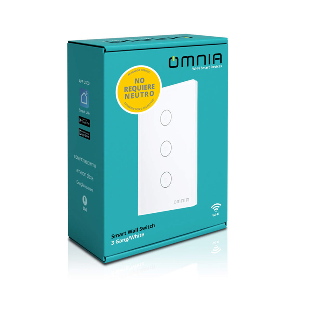 Apagador Inteligente Omnia híbrido WiFi/RF Blanco- 3 Vías
