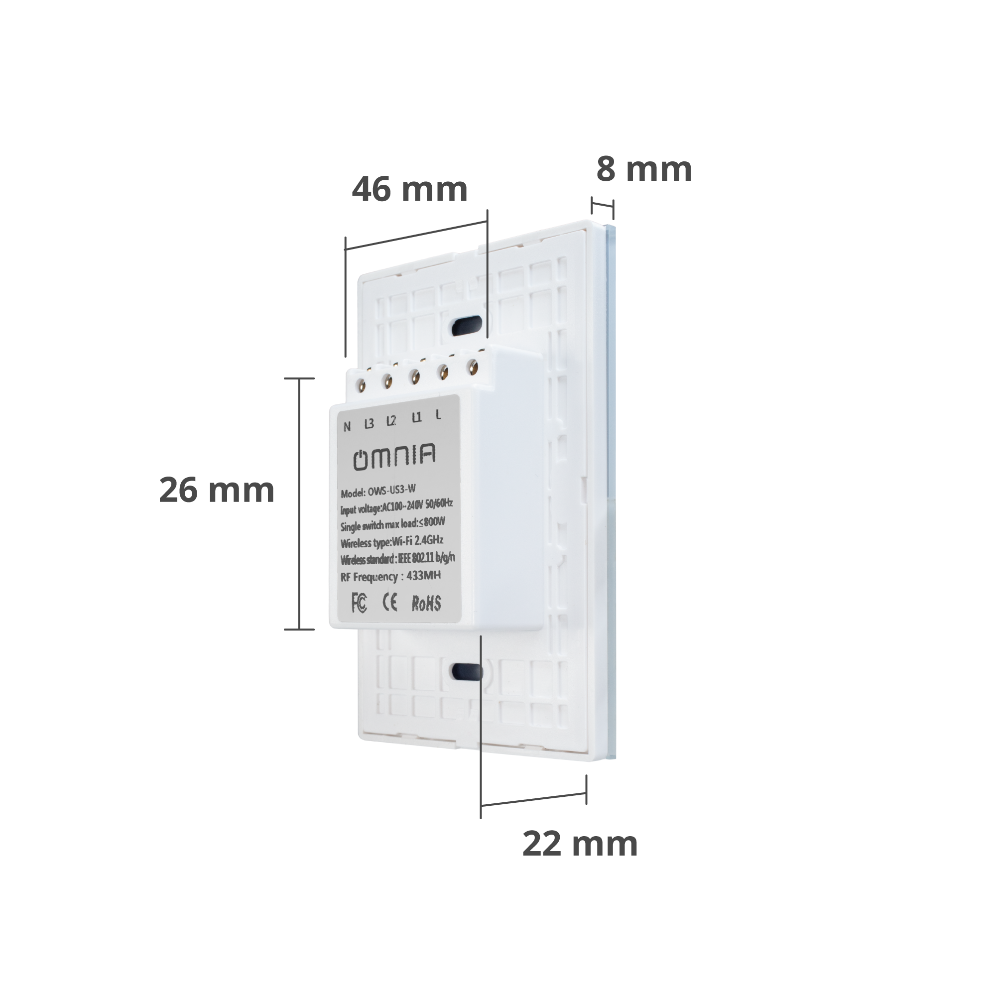 Apagador Inteligente Omnia híbrido WiFi/RF Blanco- 3 Vías
