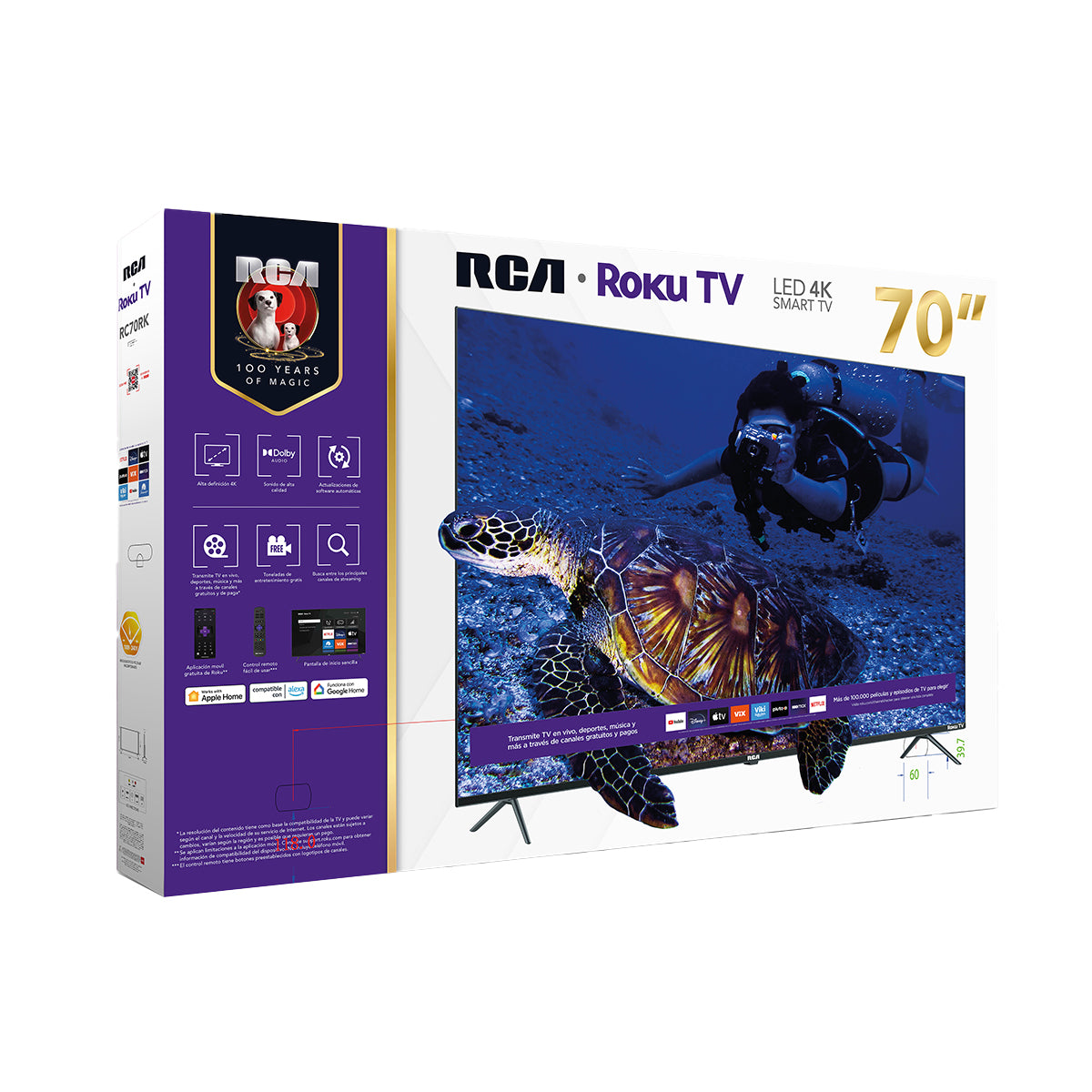 Pantalla RCA LED Smart 4K Roku integrado- 70″