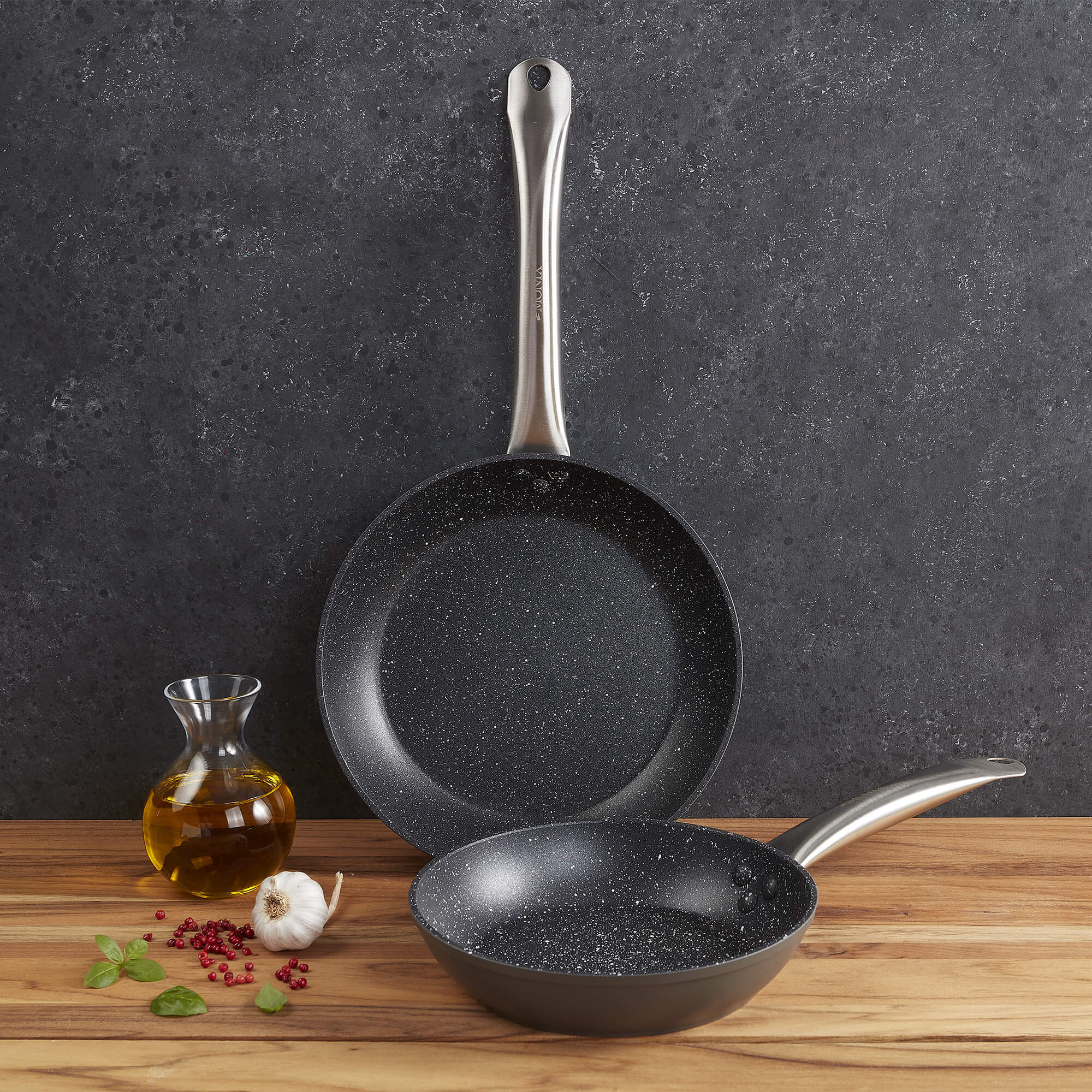 Set de Sartenes Monix Mármol Anodizado-2 pzs