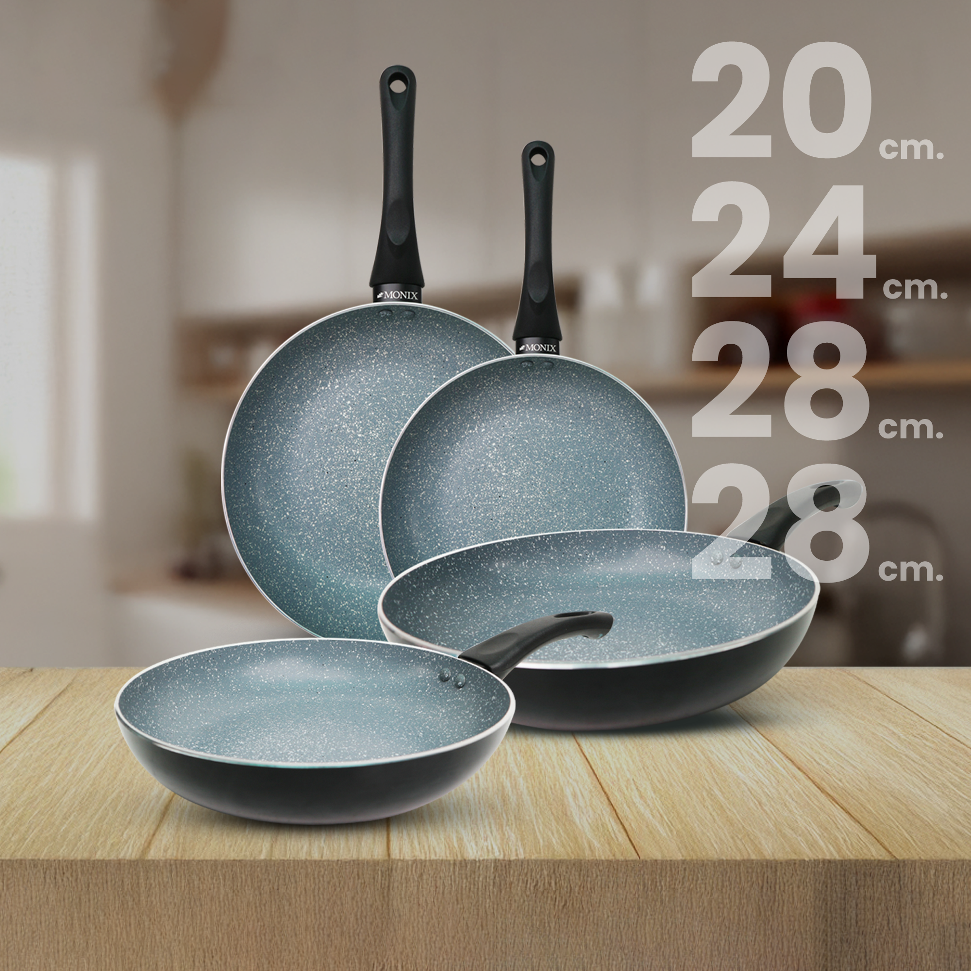 Set de Sartenes Monix Inducción Clásica Mármol Negro- 4pzs