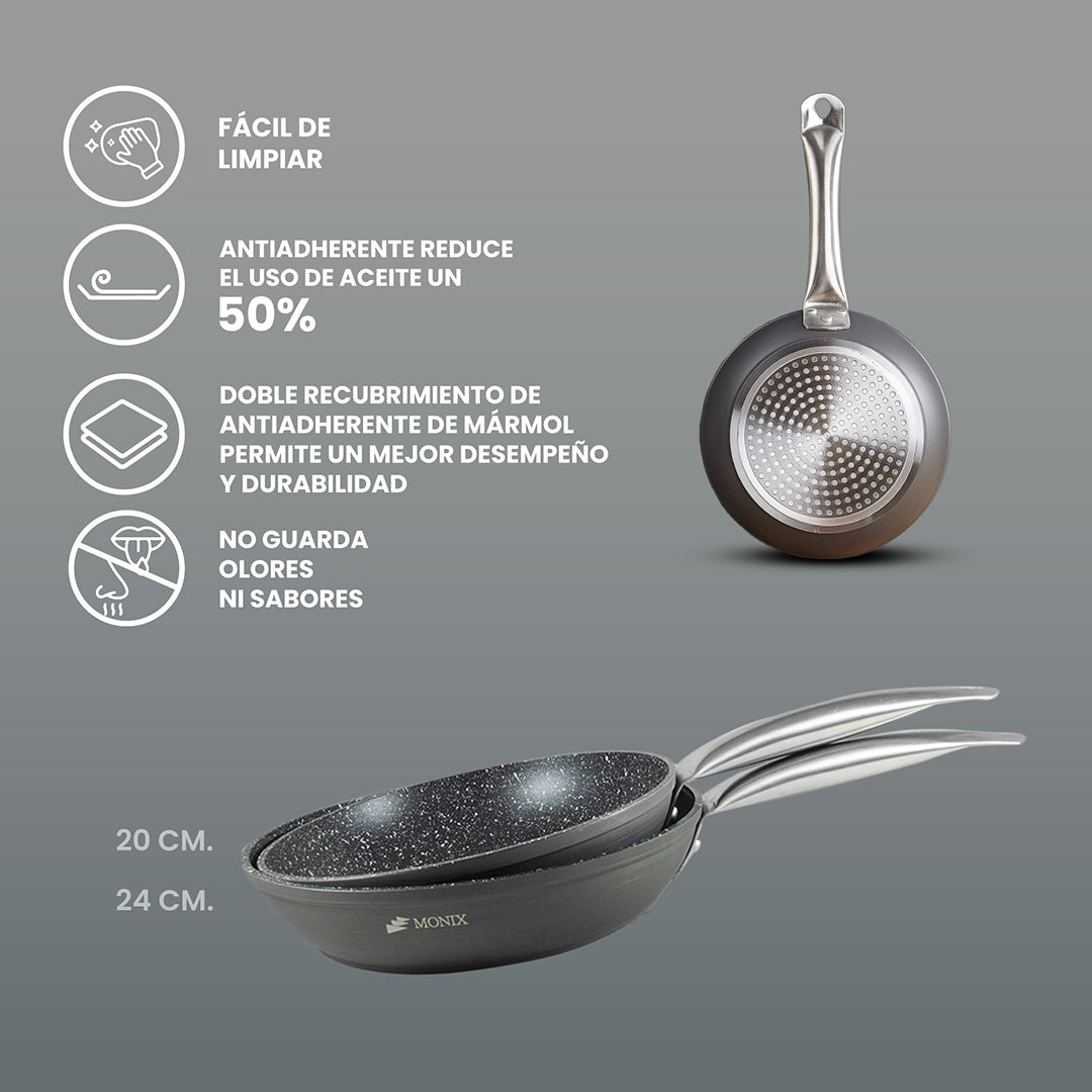 Set de Sartenes Monix Mármol Anodizado-2 pzs