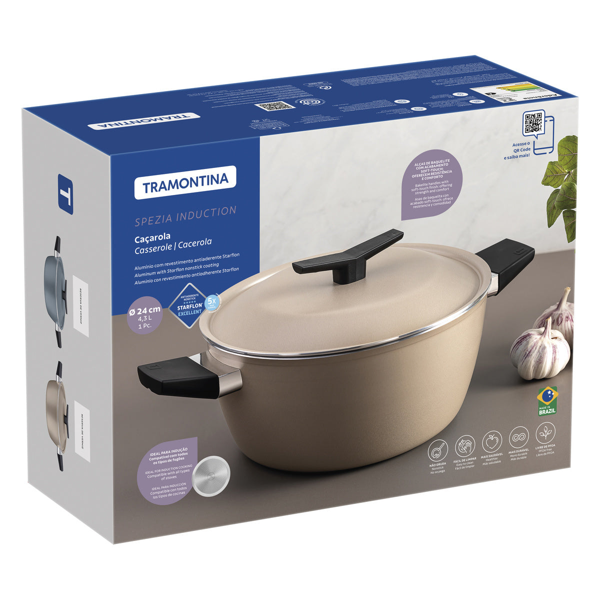 Olla con Tapa Tramontina Antiadherente Starflon Excellent  Arena- 24cm