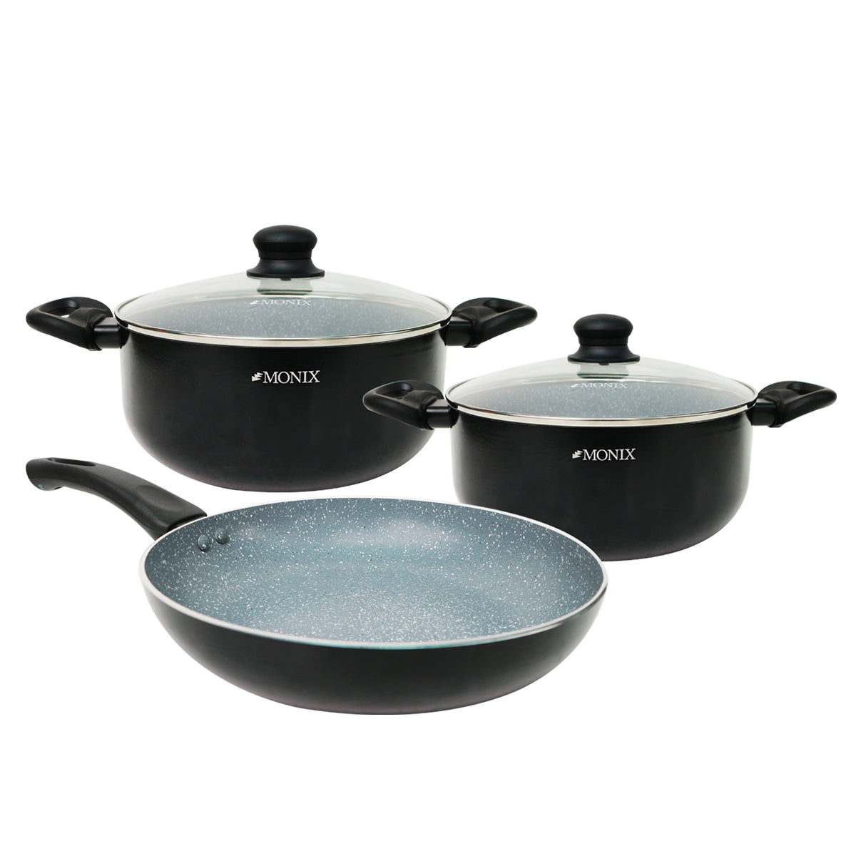 Juego de Ollas Monix Inducción Mármol Negro- 5 Pzs