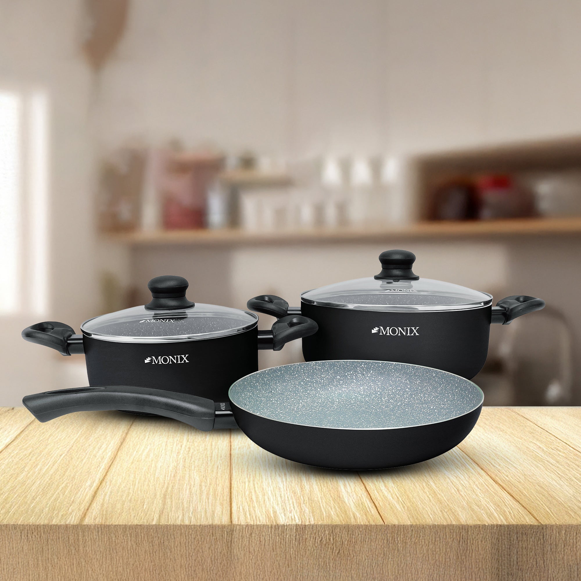 Juego de Ollas Monix Inducción Mármol Negro- 5 Pzs