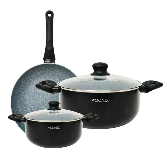 Juego de Ollas Monix Inducción Mármol Negro- 5 Pzs