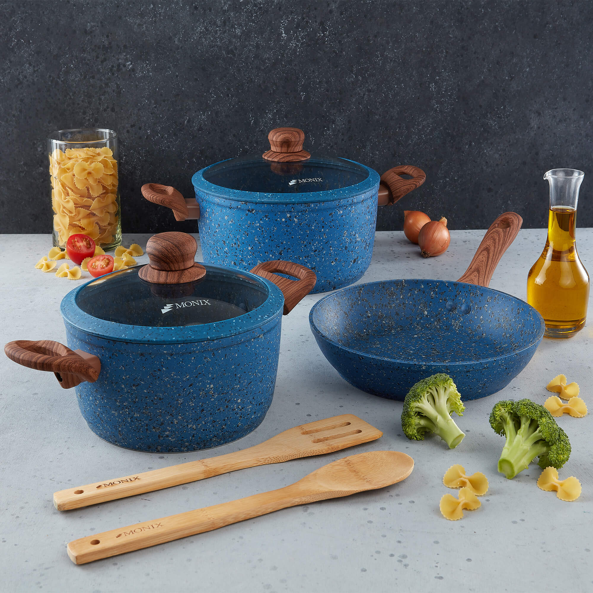 Juego de Ollas Monix   Granito Azul- 7Pzs