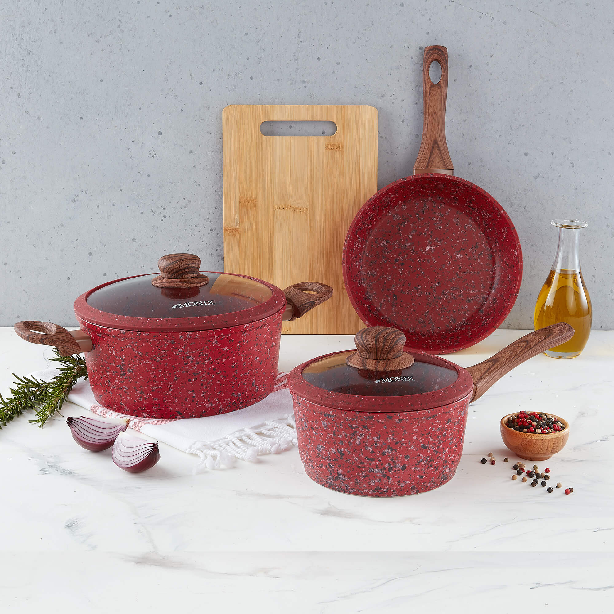 Juego de Ollas Monix Granito Rojo- 6 Pzs