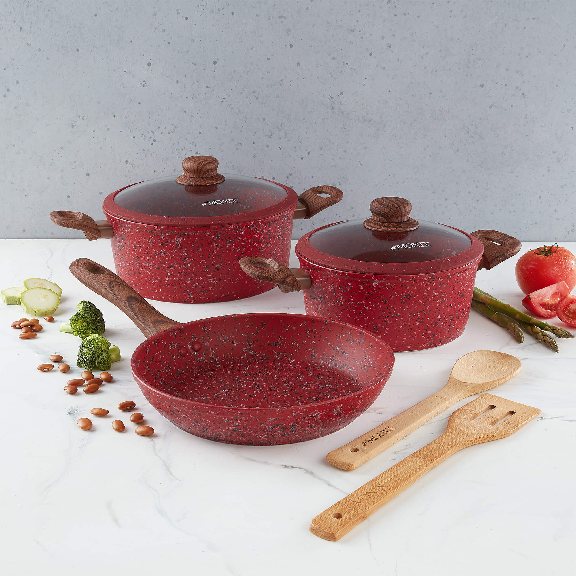 Juego de Ollas Monix   Granito Rojo- 7Pzs