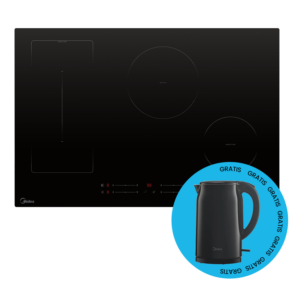 Plantilla de inducción Midea Empotrable 4 discos y Flex 77cm + Gratis Hervidor Eléctrico