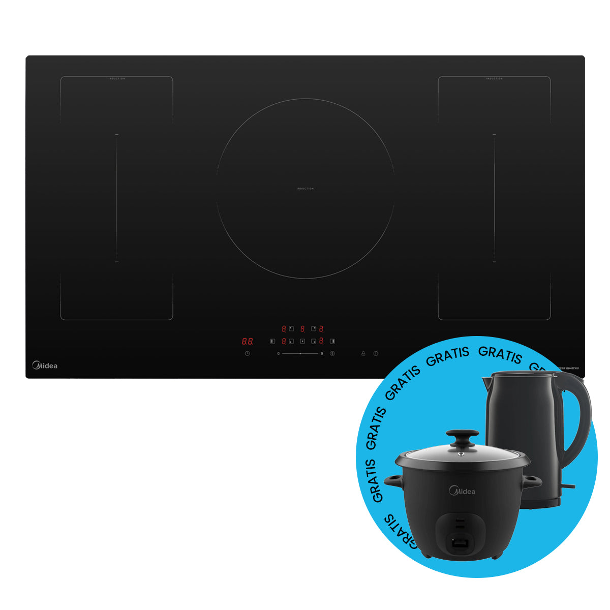 Plantilla de inducción Midea Empotrable 5 discos y Flex 90cm +Gratis Hervidor y Arrocera Eléctrica