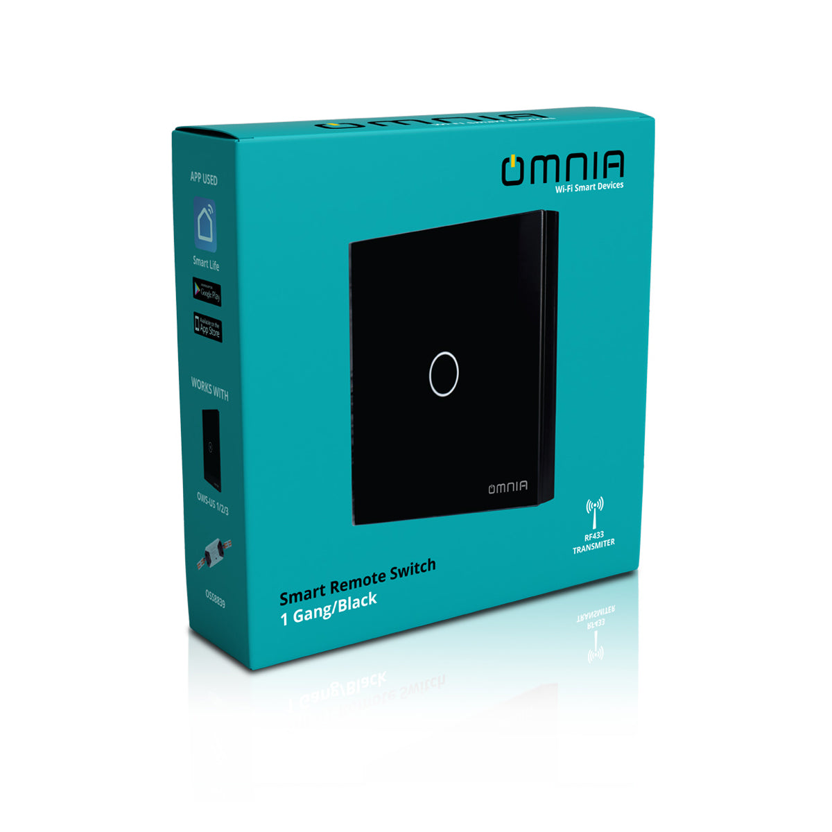 Apagador (Auxiliar) Omnia Inalámbrico RF Negro- 1 Vía