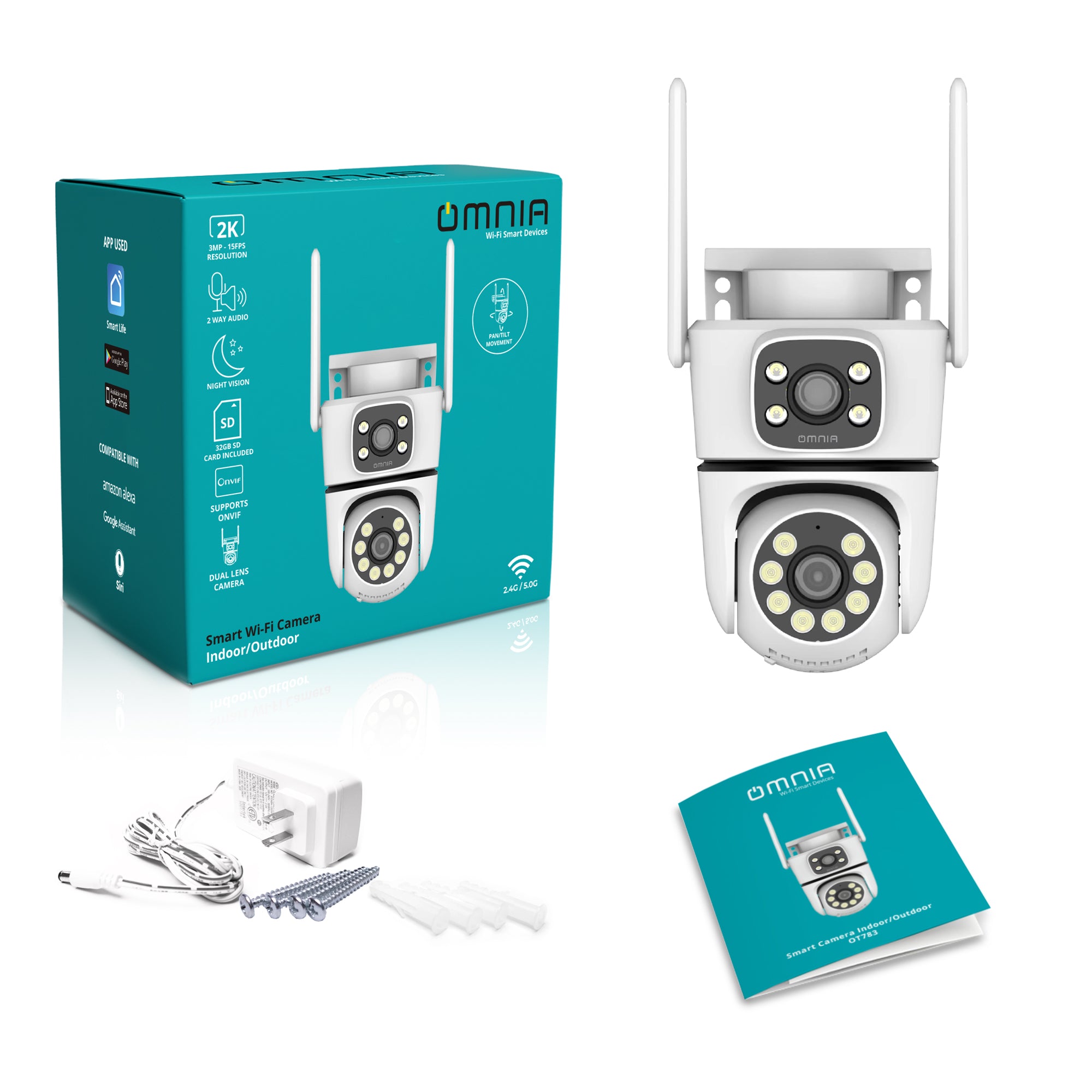 Camara Inteligente Omnia  PTZ  WiFi Interior y Exterior Dual - 2K