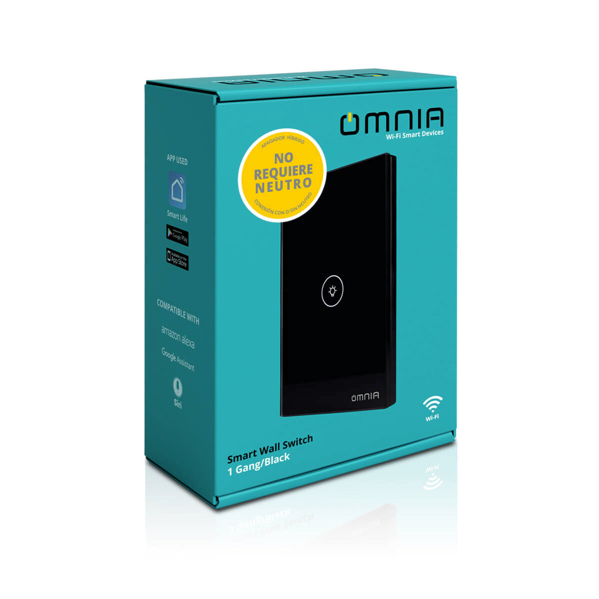 Apagador Inteligente Omnia Híbrido WiFi/RF Negro- 1 Vía