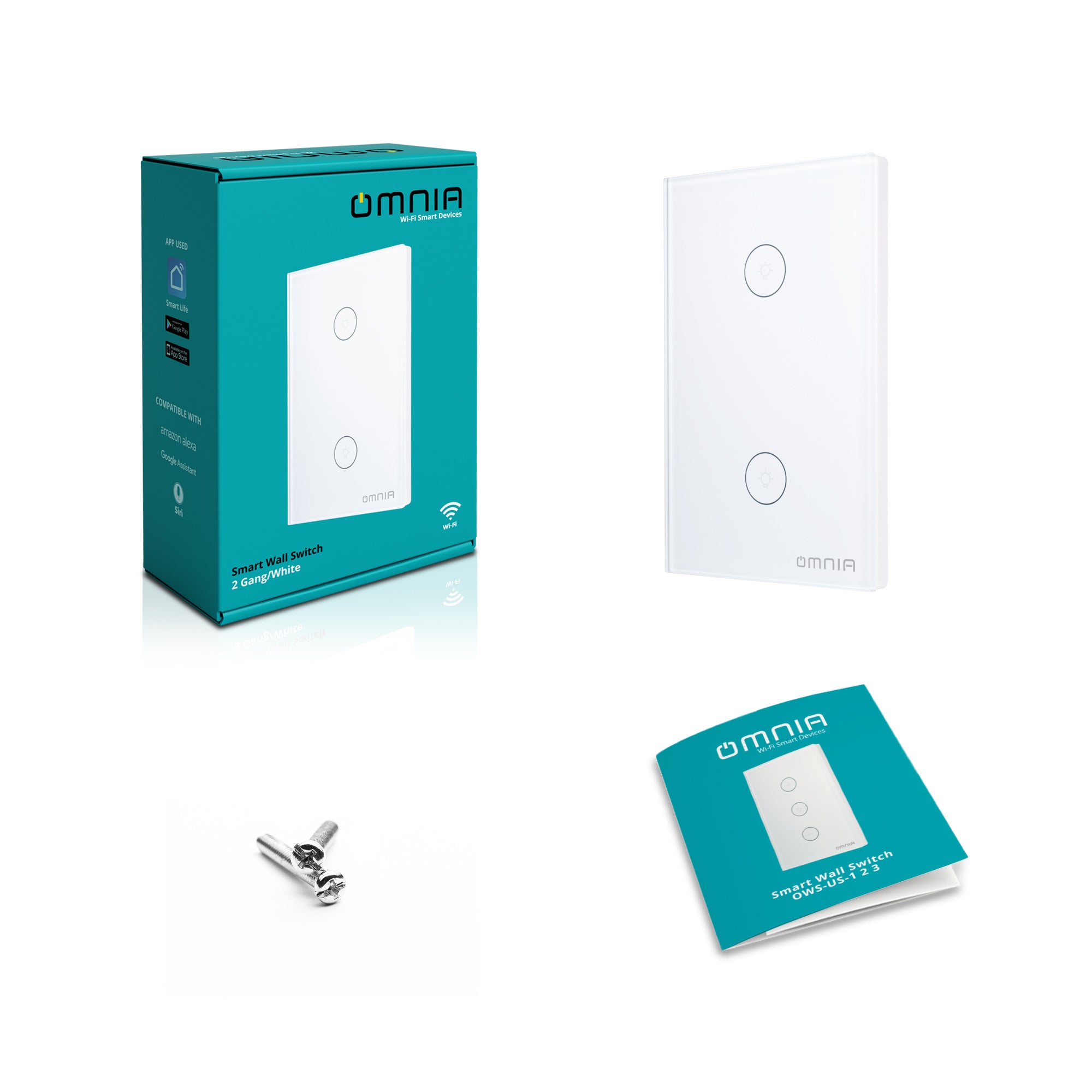 Apagador Inteligente Omnia híbrido WiFi/RF Blanco- 2 Vías