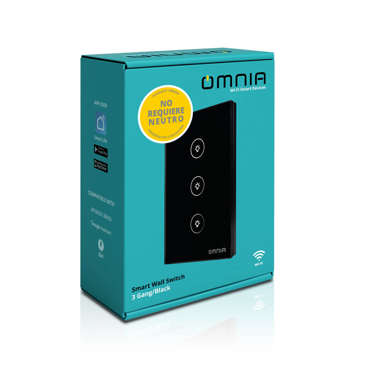 Apagador Inteligente Omnia híbrido WiFi/RF Negro- 3 Vías