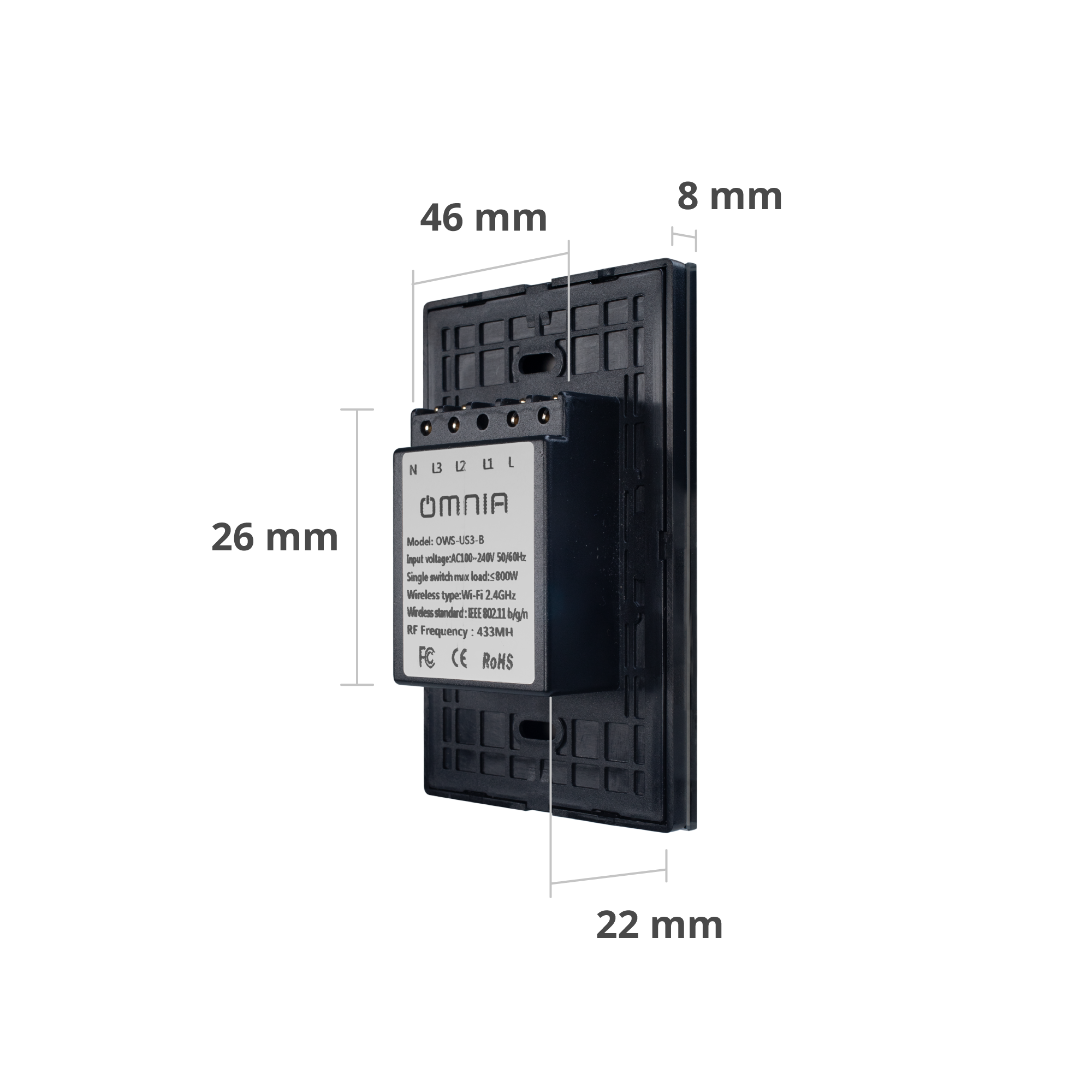 Apagador Inteligente Omnia Híbrido WiFi/RF Negro- 1 Vía