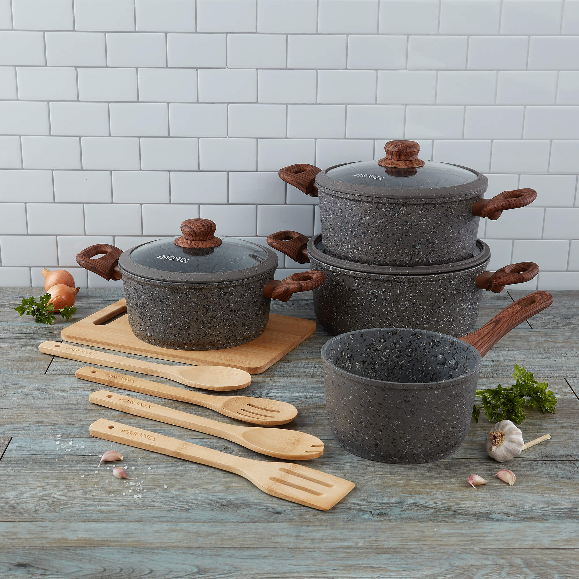 Juego de Ollas Monix Granito Gris - 12 Pzs