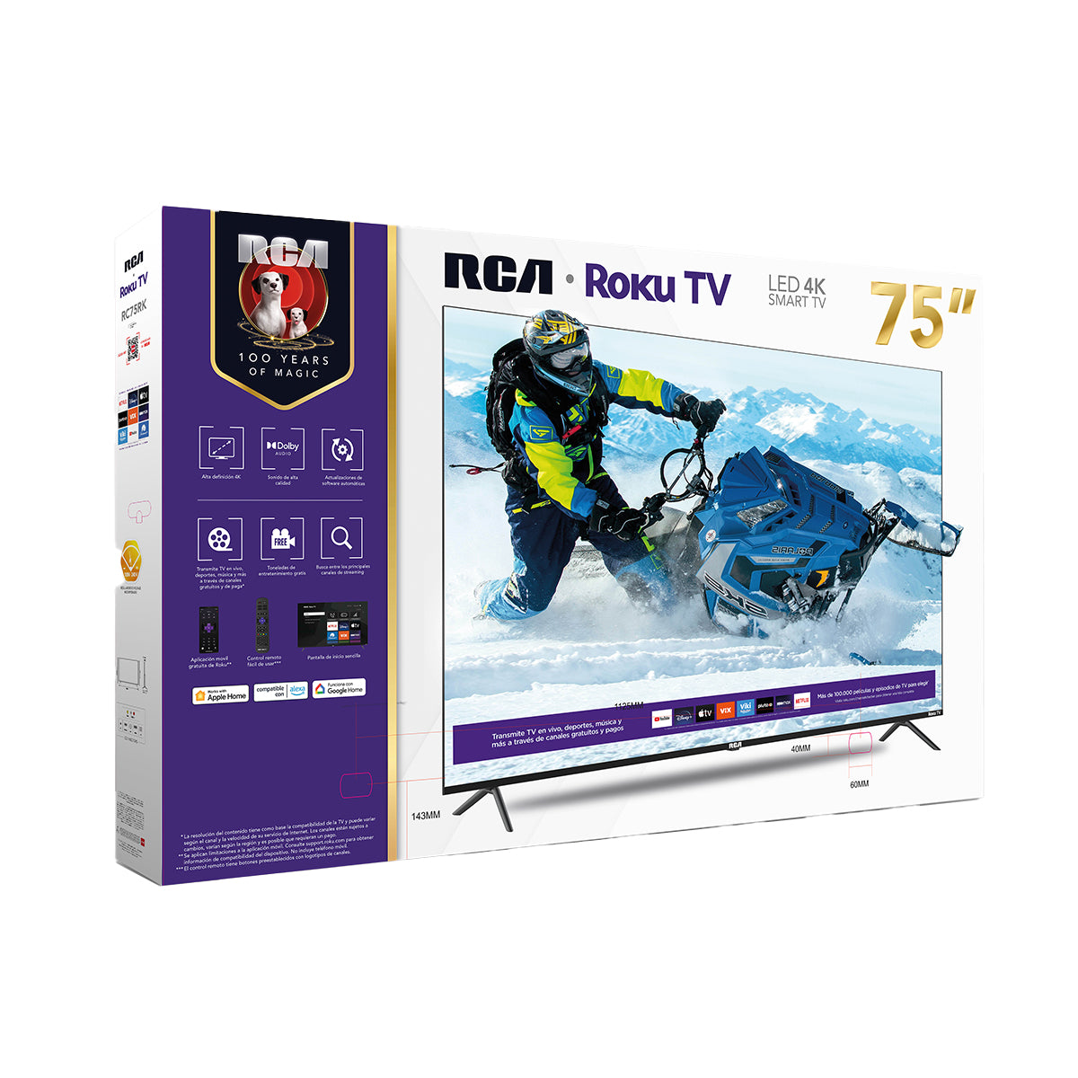 Pantalla RCA LED Smart 4K Roku integrado- 75″