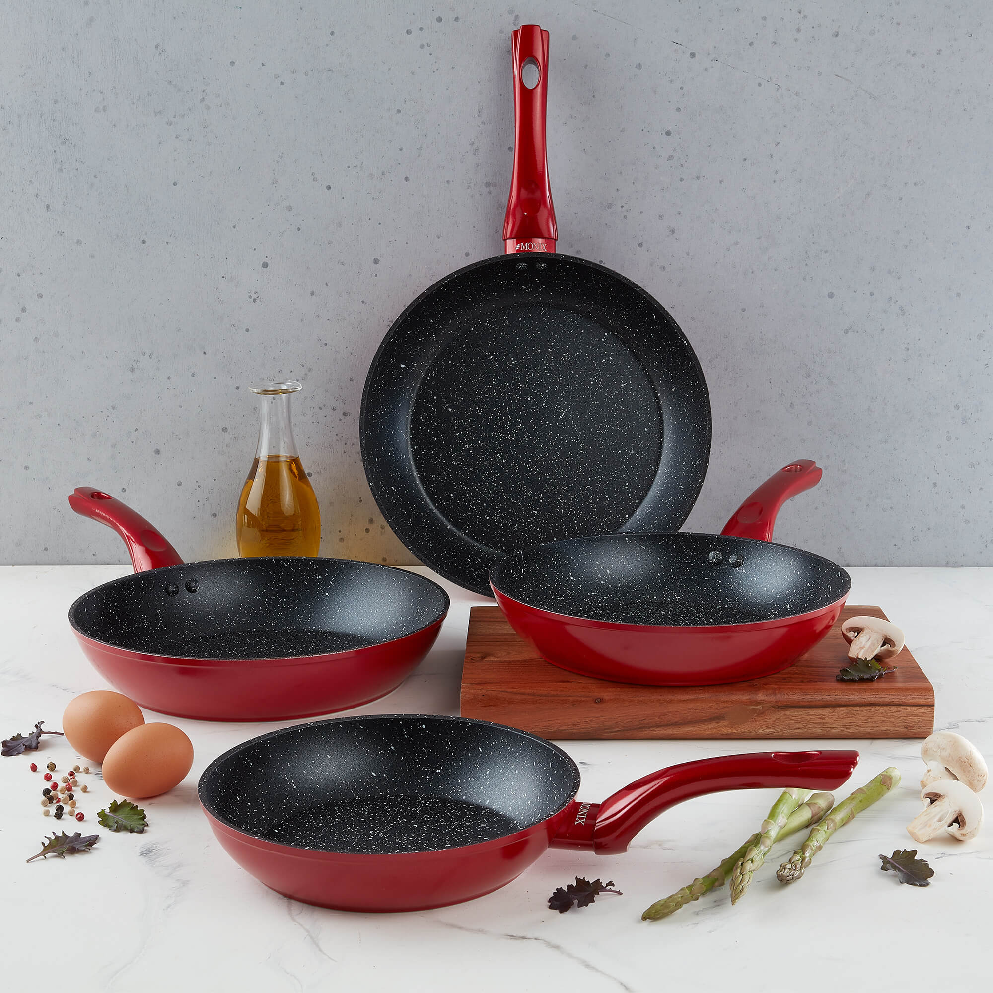 Set de Sartenes Monix Mármol Rojo - 4 pzs
