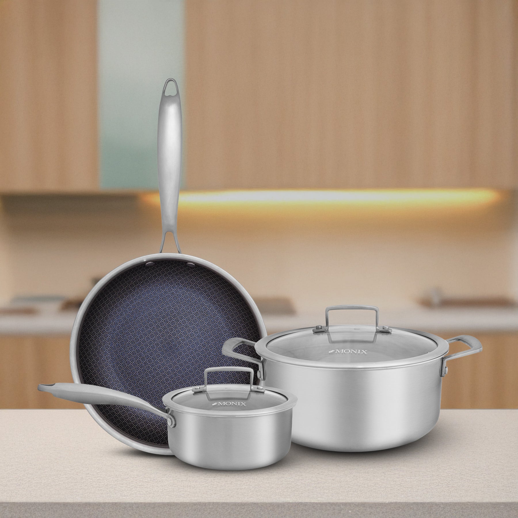 Juego de Ollas Monix Diamond Try-Play Acero – 5 pzs