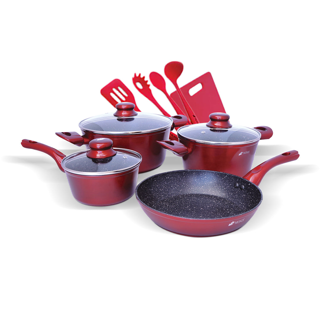 Juego de Ollas Monix Mármol Rojo - 12 Pzs