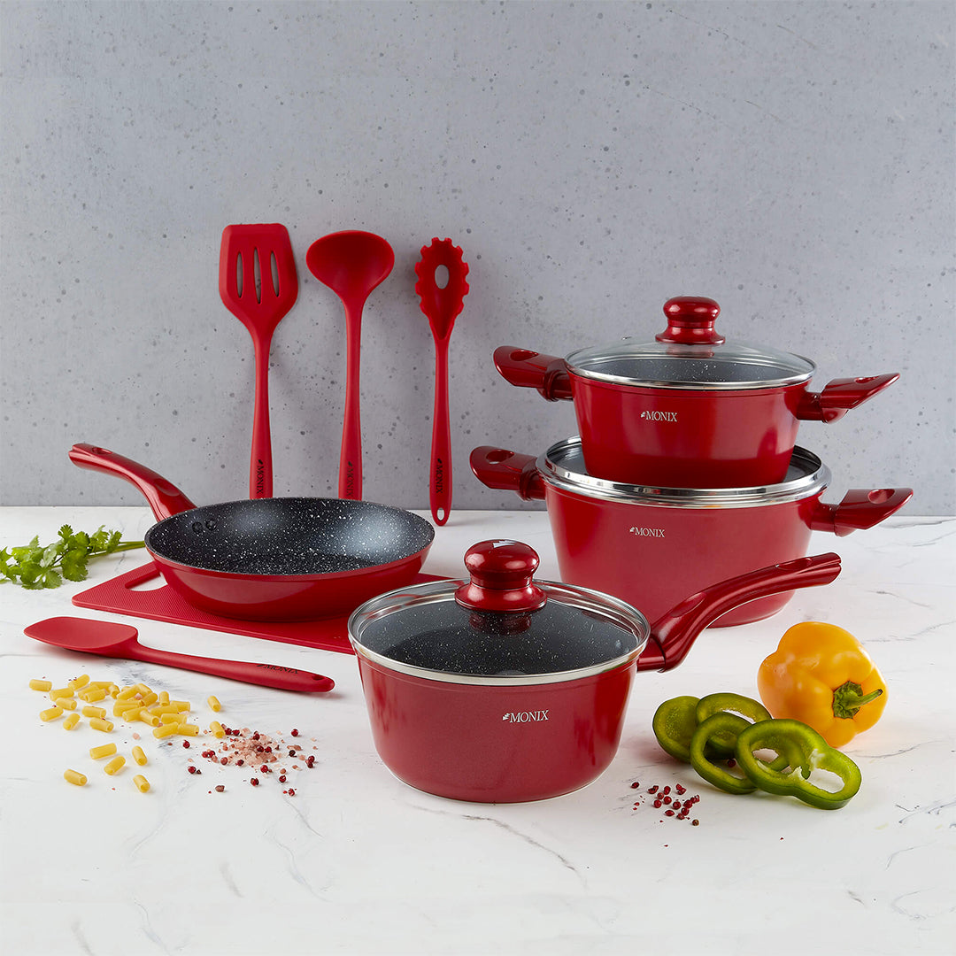 Juego de Ollas Monix Mármol Rojo - 12 Pzs