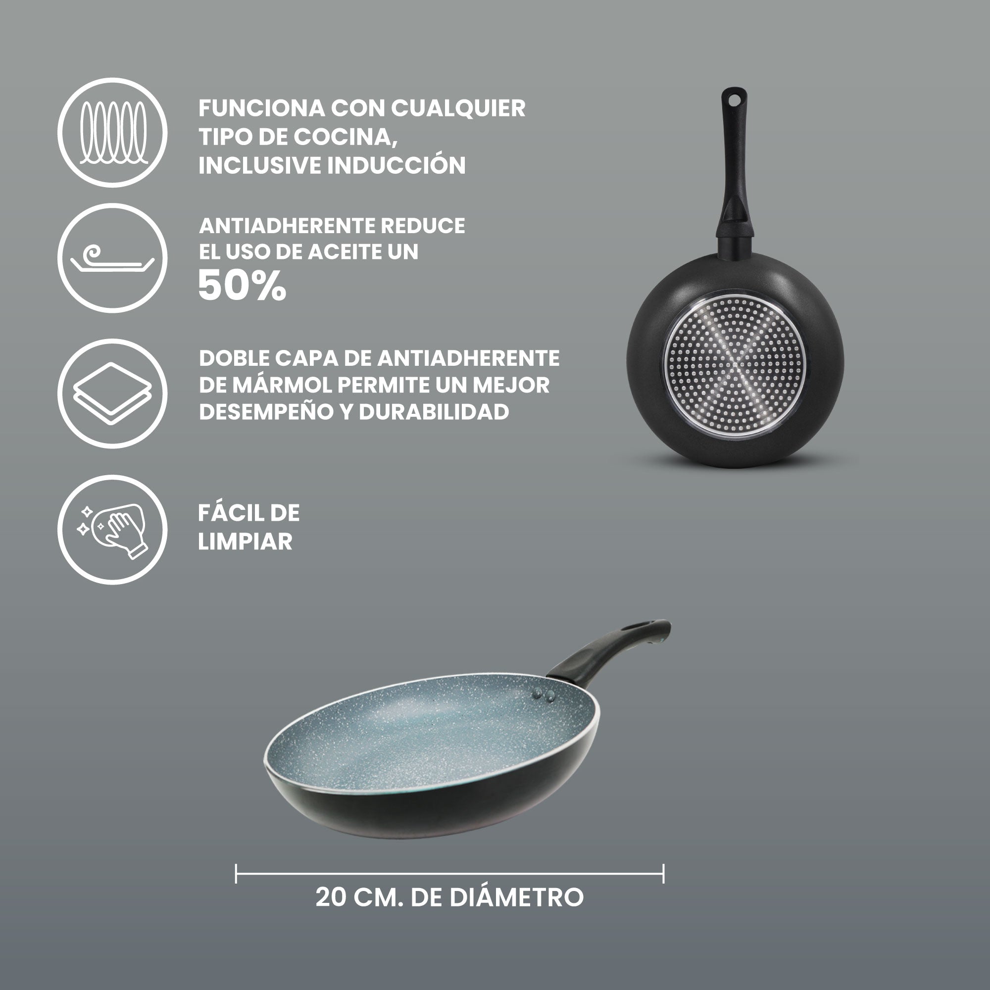 Sartén Monix Inducción Clásica Mármol Negro- 20 cm