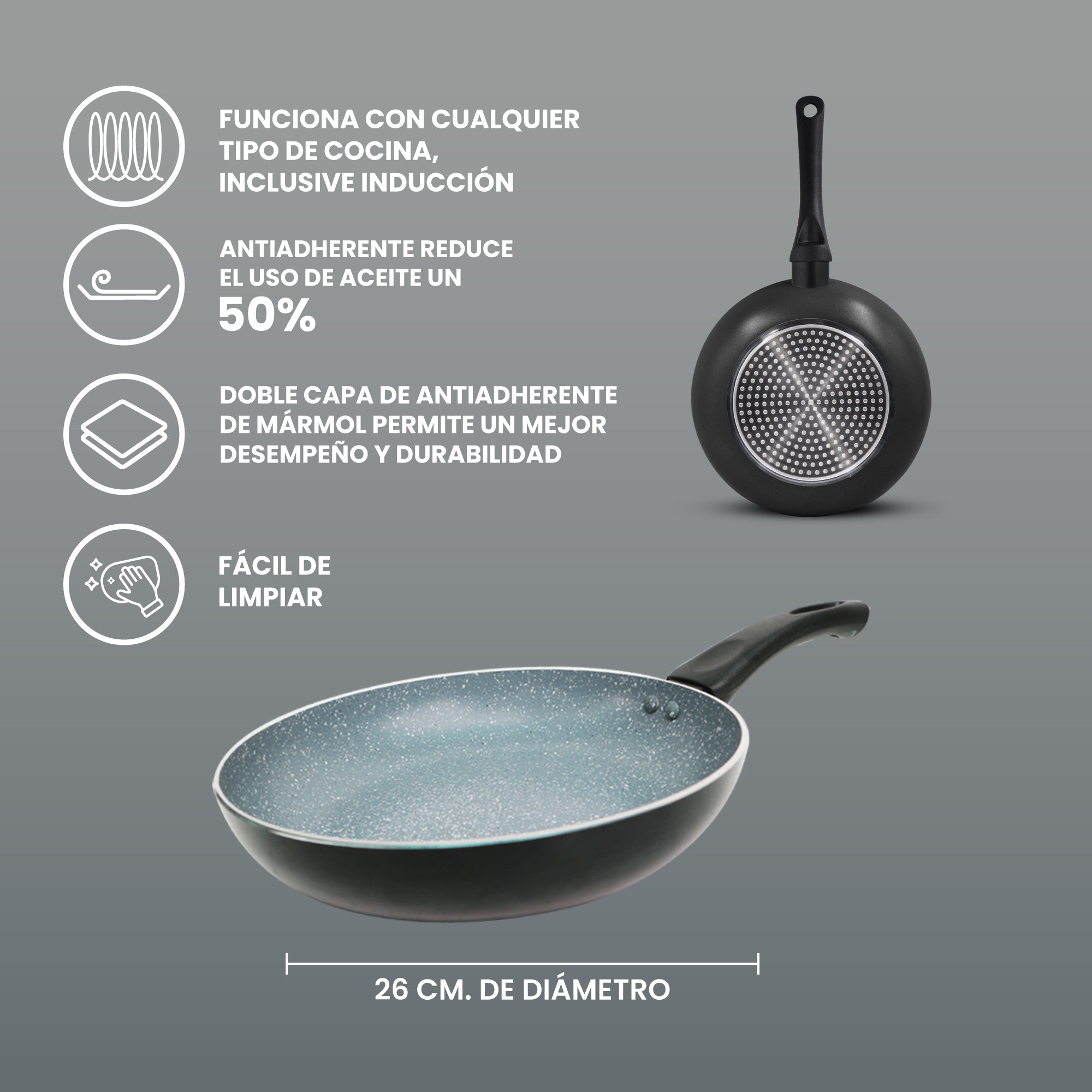 Sartén Monix Inducción Clásica Mármol Negro- 26 cm