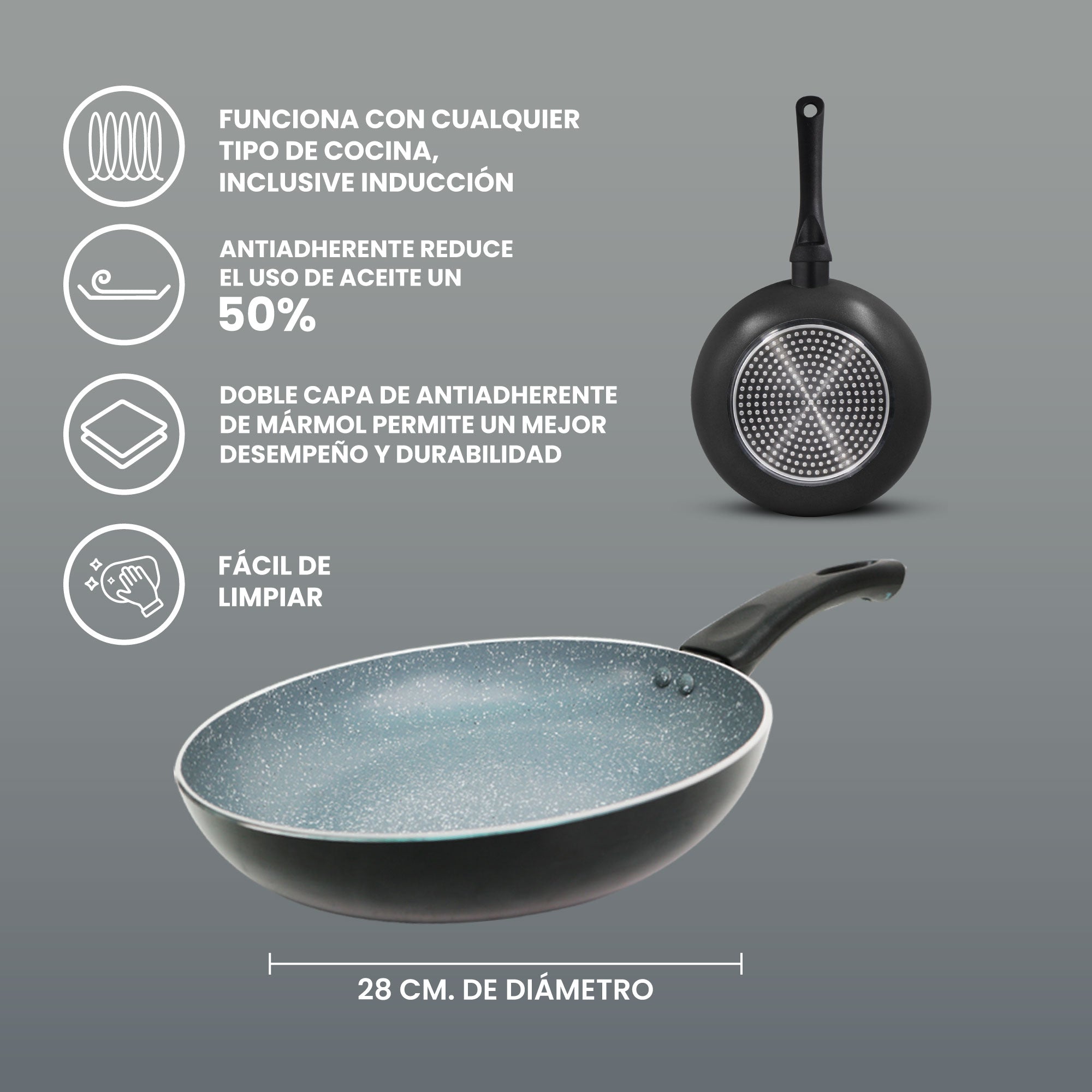 Sartén Monix Inducción Clásica Mármol Negro- 28 cm