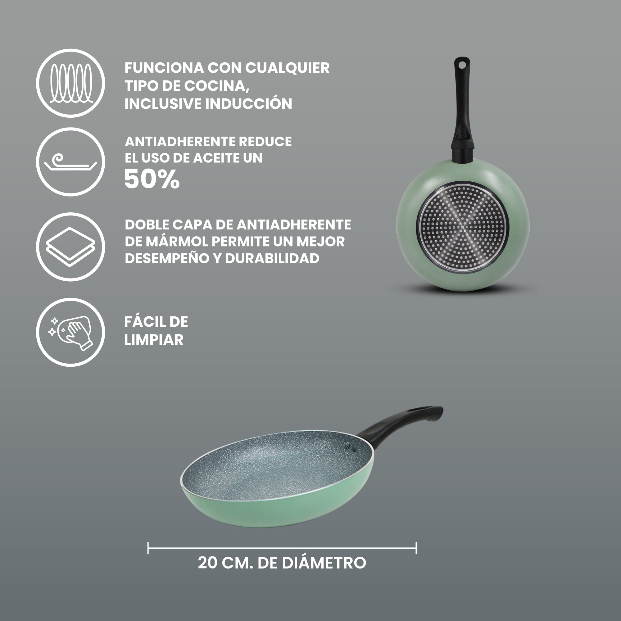 Sartén Monix Inducción Clásica Mármol Verde-20cm