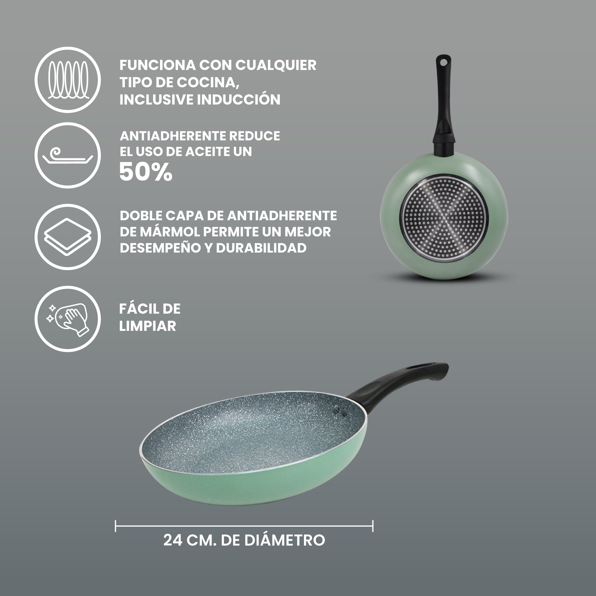 Sartén Monix Inducción Clásica Mármol Verde-24cm