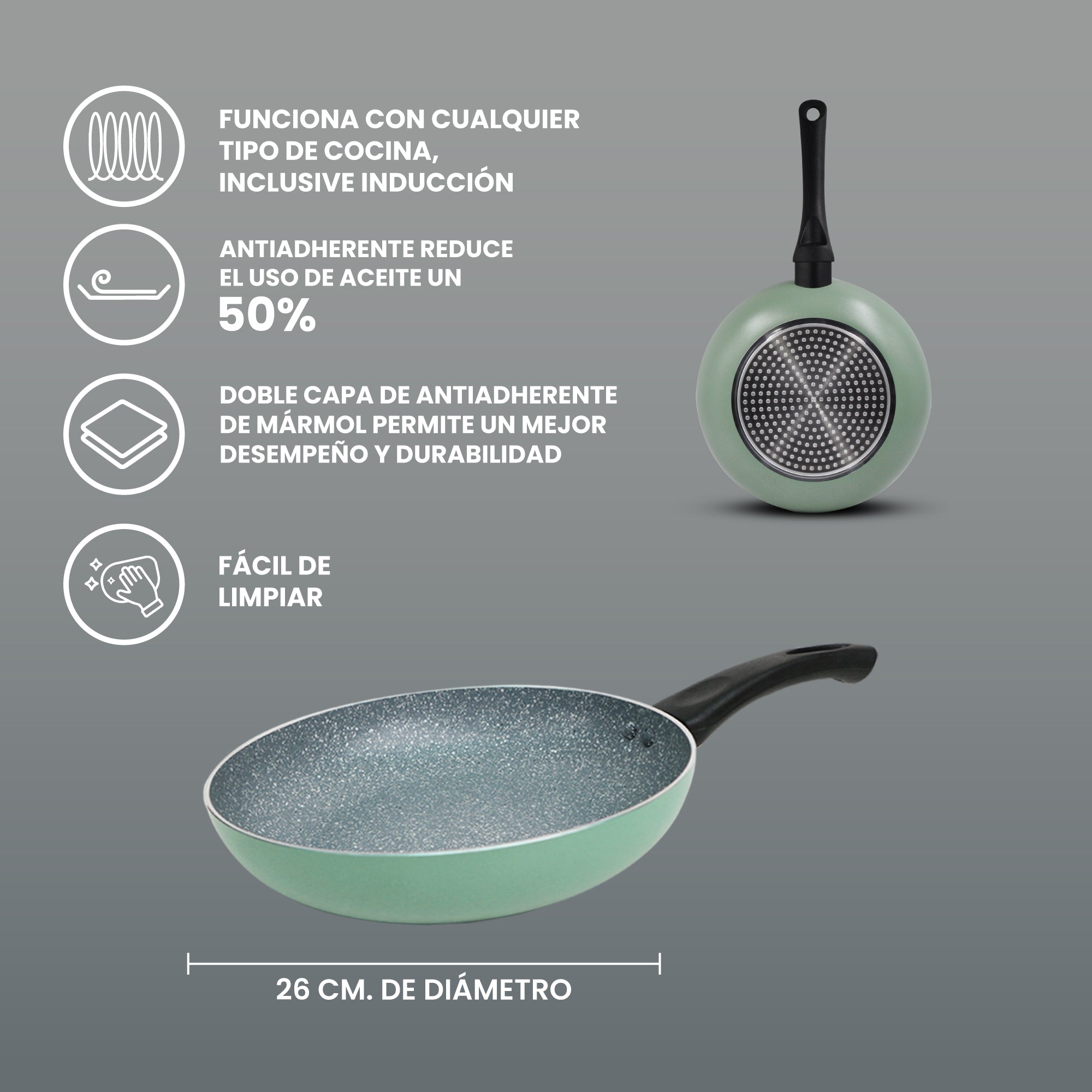 Sartén Monix Inducción Clásica Mármol Verde-26cm