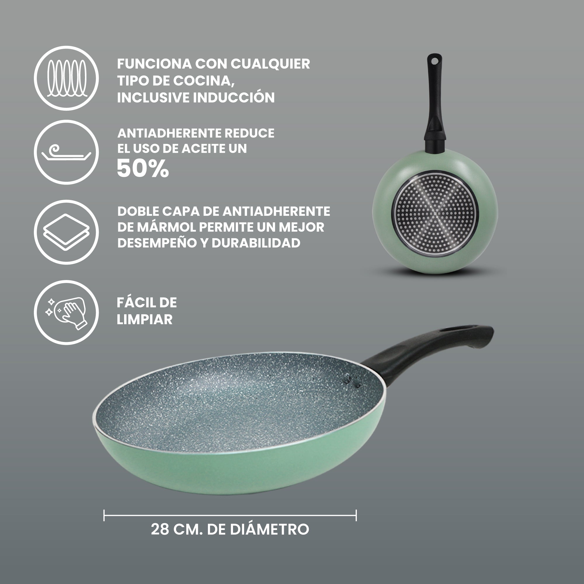 Sartén Monix Inducción Clásica Mármol Verde-28cm