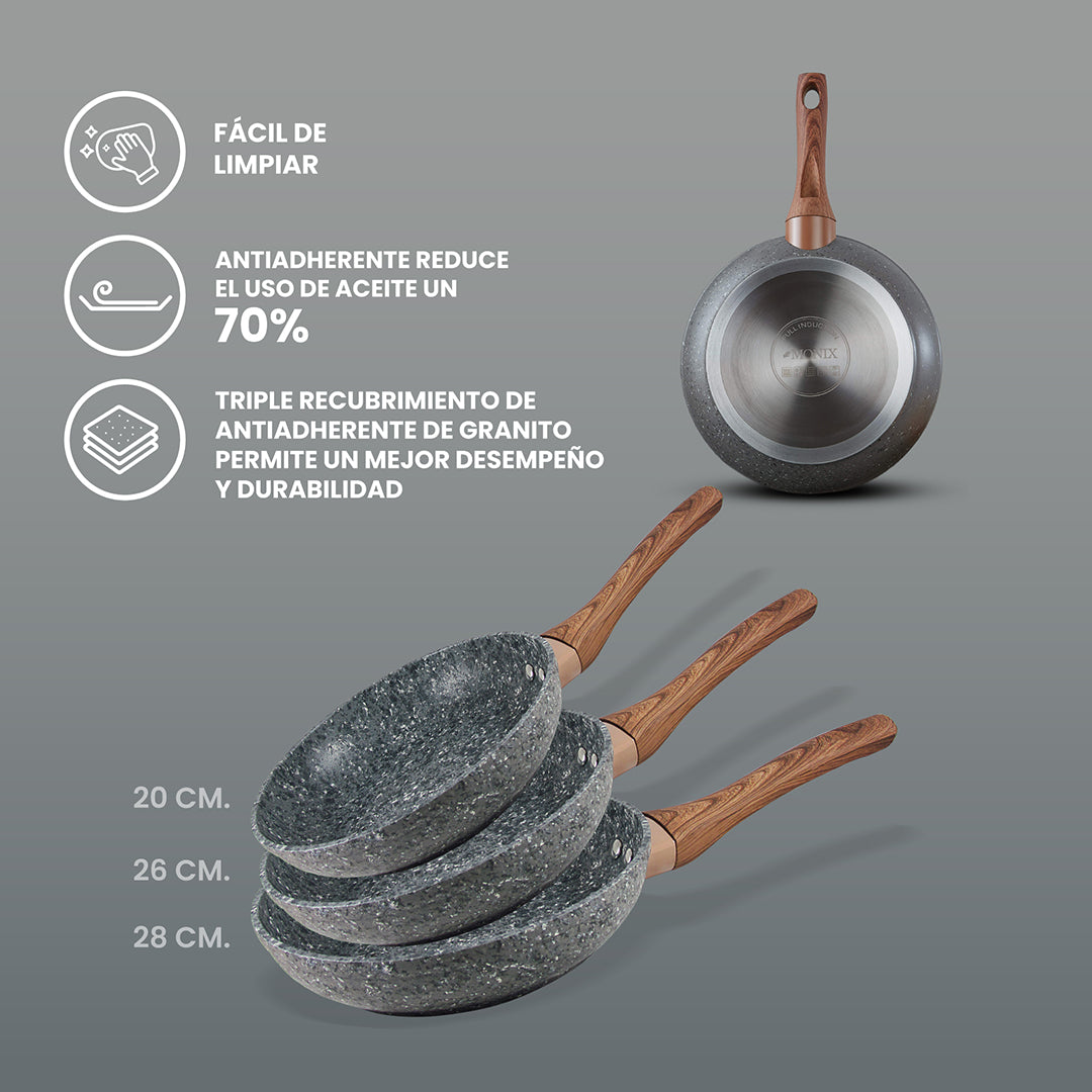 Set de Sartenes Monix Granito Gris - 3pzs