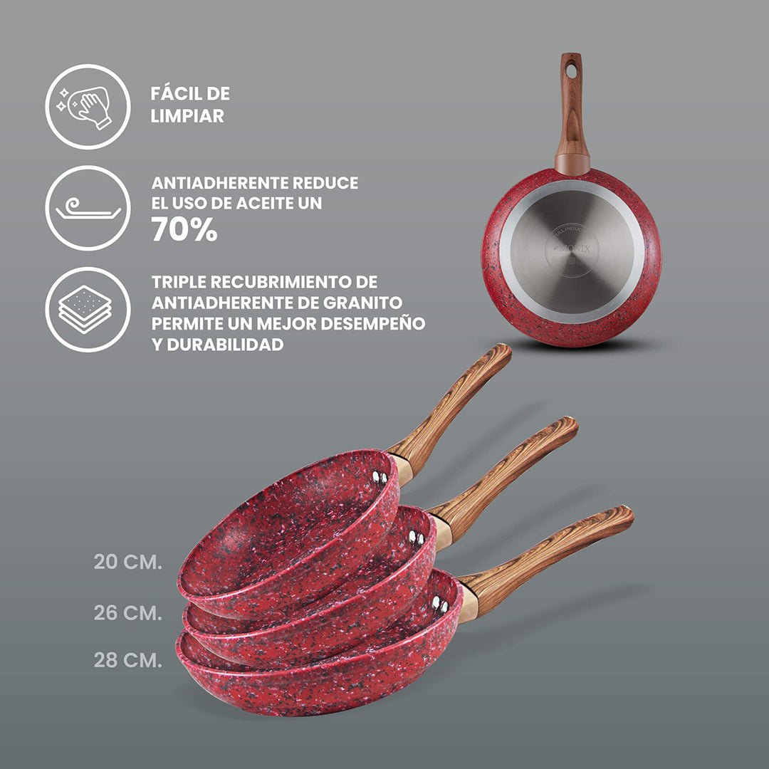 Set de Sartenes Monix Granito Rojo - 3pzs
