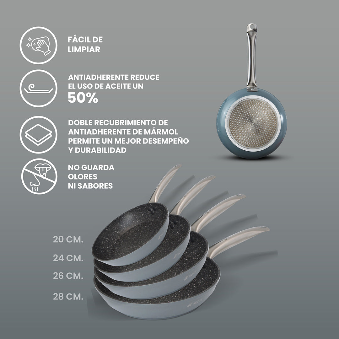 Set de Sartenes Monix Mármol Gris - 4pzs
