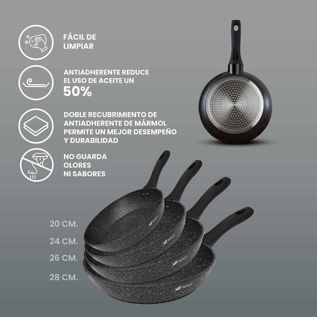 Set de Sartenes Monix Mármol Negro - 4pzs