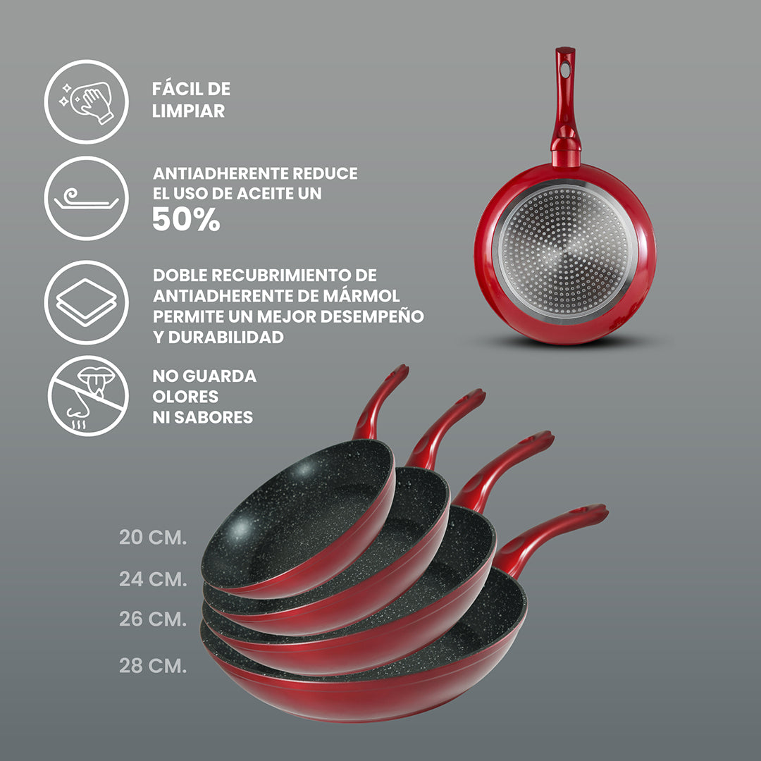 Set de Sartenes Monix Mármol Rojo - 4 pzs