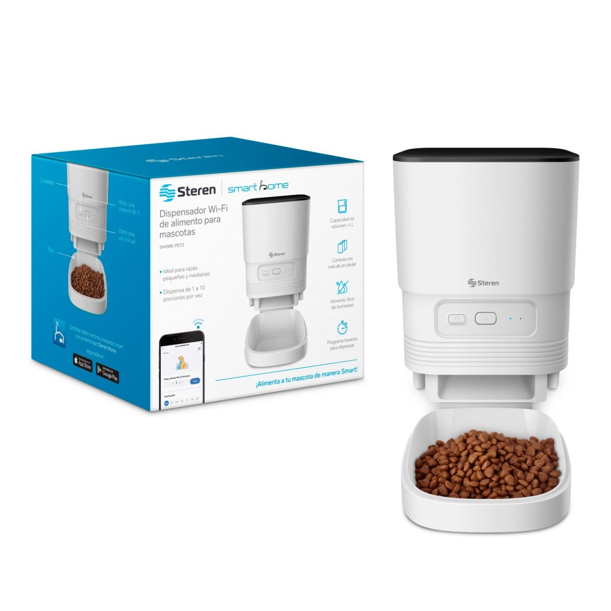 Dispensador de alimento para mascotas Steren Wi-Fi -4L